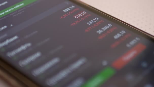 Bolsa de Valores, Criptomoeda Preço, Citações, Números em de uma tela de Smartphone — Vídeo de Stock