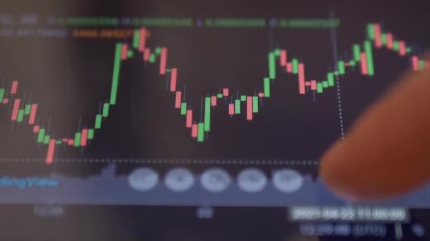 Tőzsde, Cryptocurrency Price, Gyertyák diagram egy okostelefon képernyőn — Stock videók