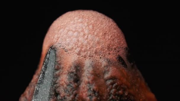 Chemical Reaction of a Toy Volcano Eruption using Baking Soda, Vinegar, Red Dye — Stock Video