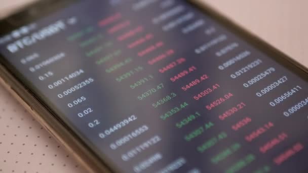 Bolsa de Valores, Criptomoeda Preço, Citações, Números em de uma tela de Smartphone — Vídeo de Stock