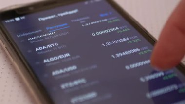 Menkul Kıymetler Borsası, Şifreleme Fiyat Çizelgesi ve Akıllı Telefon Ekranı. Büyüt