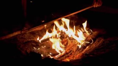 Ormandaki Erkek, Sopaları, Dalları, Odunları Yanan Bir Gece Ateşinde Fırlatıyor