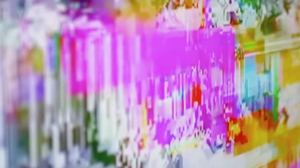 Glitch, Kleur Digitale Pixel Interferentie, Screen Distortion, Geen signaal. Zoom — Stockvideo