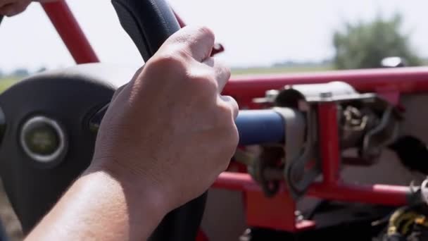 Buggy Driving Off-Road First Person, Racer. Slow motion. Close up — Stock Video