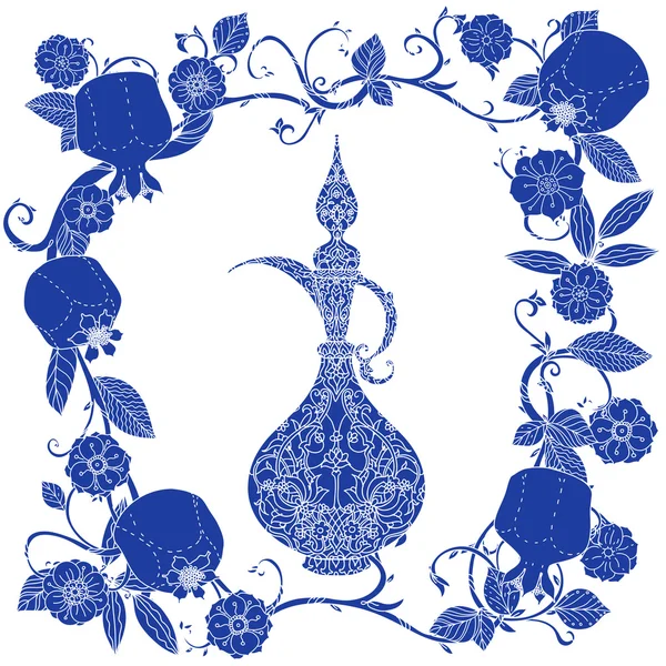 Oriental patterned jugs blue — Stock Vector