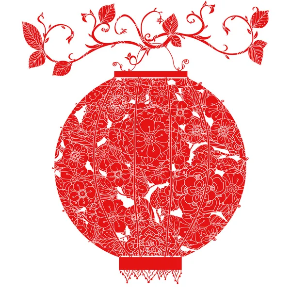 Lanterne chinoise sur arbre — Image vectorielle