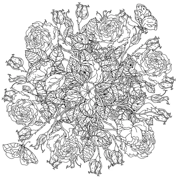 Set rose selvatiche disegnate a mano — Vettoriale Stock