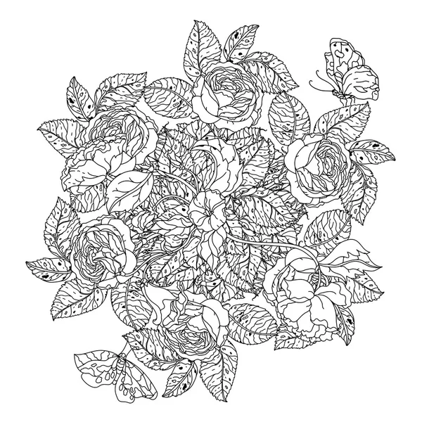 Mano dibujado rosas silvestres conjunto — Vector de stock