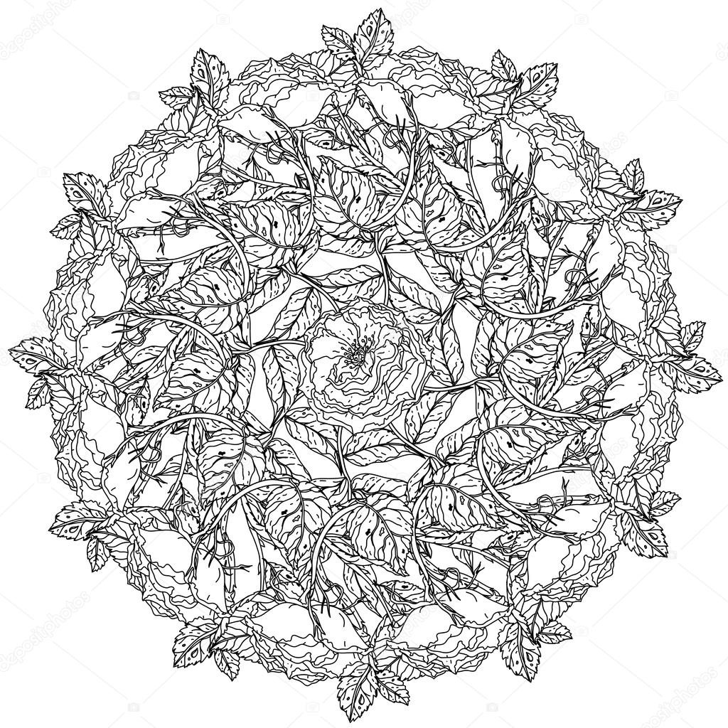 Fiori a forma di mandala in vecchi maestri di stile bouquet per libro da colorare adulto o per la terapia di arte zen anti disegno lo stress