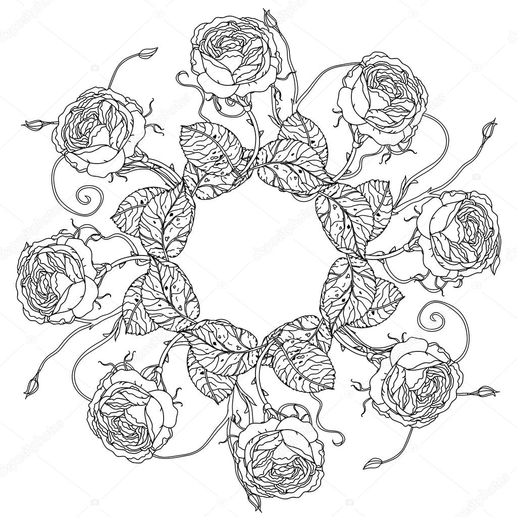 Mazzo di fiori di lusso in forma di mandala per libro da colorare adulto o per la terapia di arte zen di disegno Disegnati a mano vettore floreale