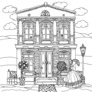 Siyah ve beyaz bir ev Illustration. Vektör.