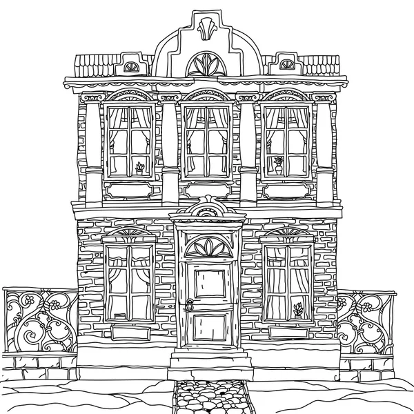 Schwarz-weiße Illustration eines Hauses. Vektor. — Stockvektor