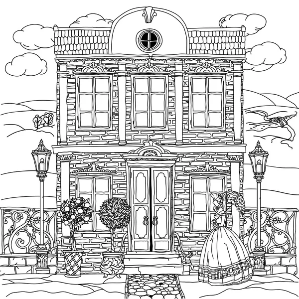 Siyah ve beyaz bir ev Illustration. Vektör.