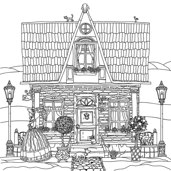 Фасад дома с цветами — стоковый вектор