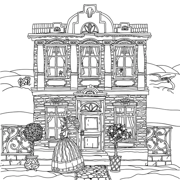 Черно-белая иллюстрация дома. Вектор . — стоковый вектор