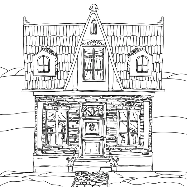 Zwart-wit afbeelding van een huis. Vector. — Stockvector