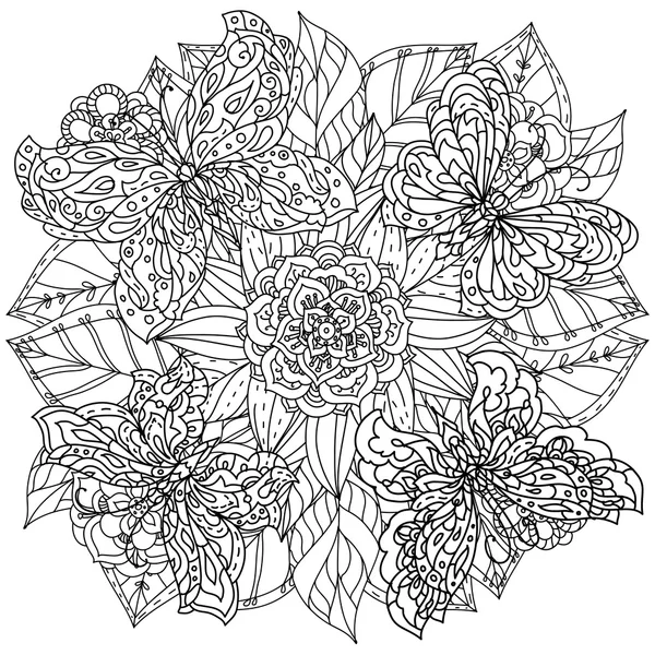 Contoured Mandala Shape Flowers for Adult Coloring Book in Zen Art