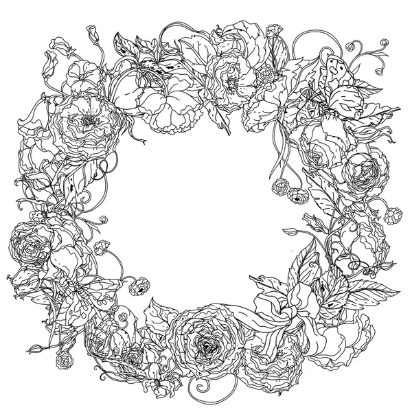 Black and white. graceful wreath — Stock Vector