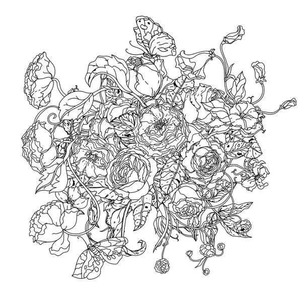 Blanco y negro. Rosas de flores — Vector de stock