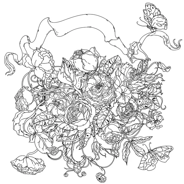 Bianco e nero. Rose da fiore — Vettoriale Stock