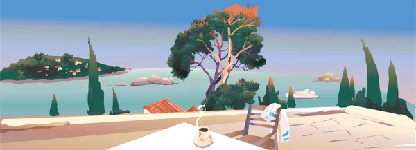 Sur la terrasse près de la mer — Image vectorielle
