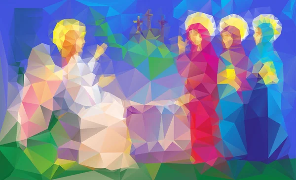 Scène de Marie Madeleine est devenue la première personne à voir Jésus après sa résurrection en triangles style — Image vectorielle