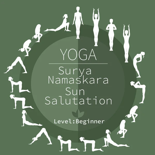 Posturas de yoga, Surya Namaskara — Vector de stock