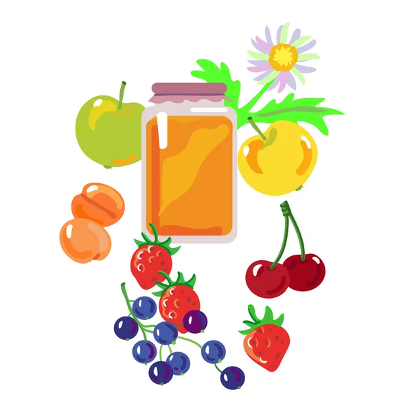 蜂蜜和水果和浆果 — 图库矢量图片