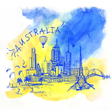 Melbourne silüeti Avustralya.