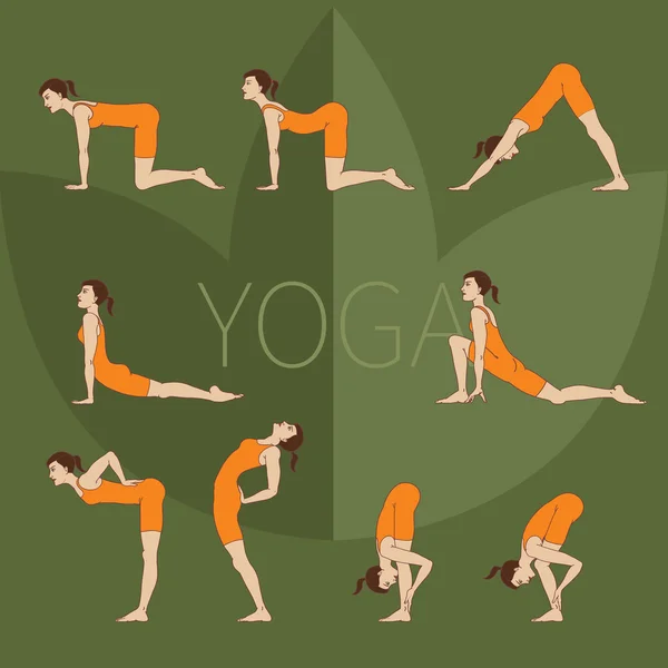 Conjunto de iconos de yoga de colores — Vector de stock