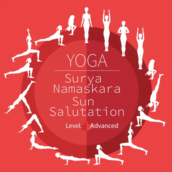 Posturas de yoga, Surya Namaskara — Vector de stock