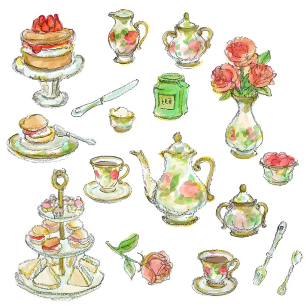 Tea time scrapbook set — Stock Vector