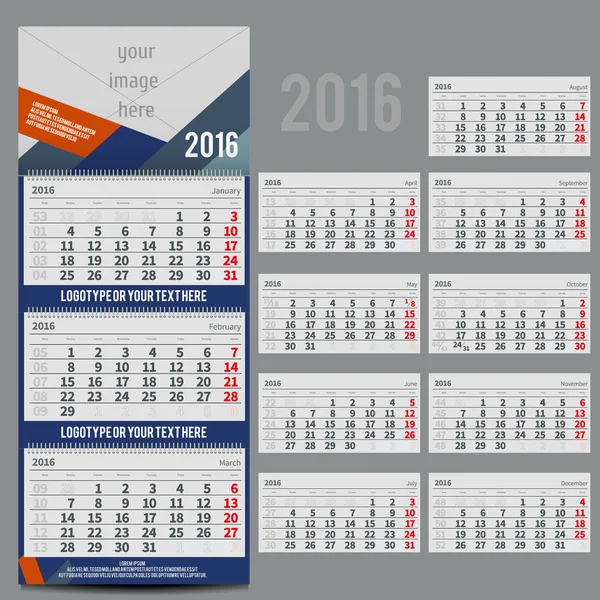 Διάνυσμα ημερολόγιο 2016 - Planner για τρεις μήνες — Διανυσματικό Αρχείο