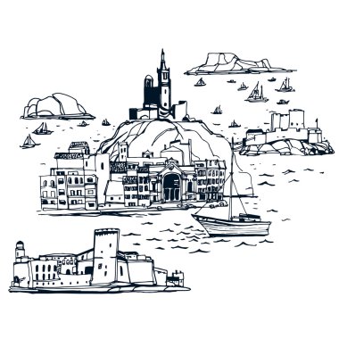 Yerler ve mimari etrafında dünya Marseilles'de manzarası