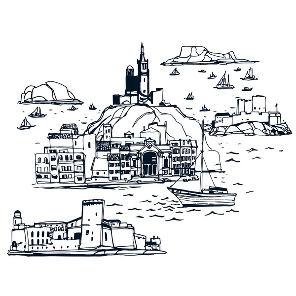 Yerler ve mimari etrafında dünya Marseilles'de manzarası