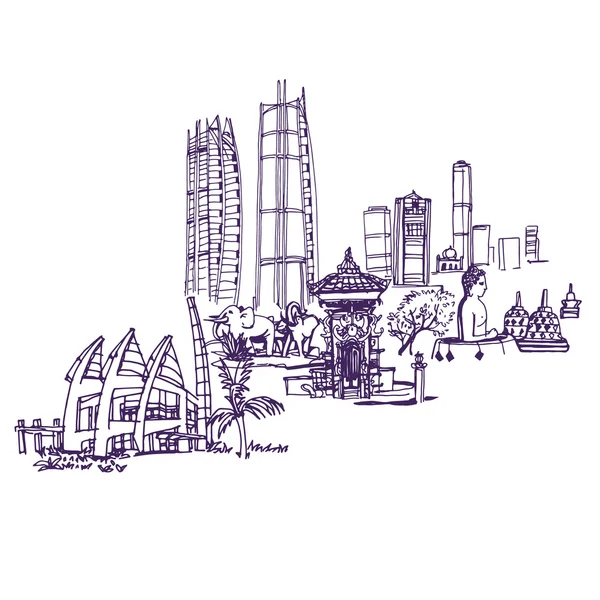 Skyline Jakarta, silhouette détaillée . — Image vectorielle