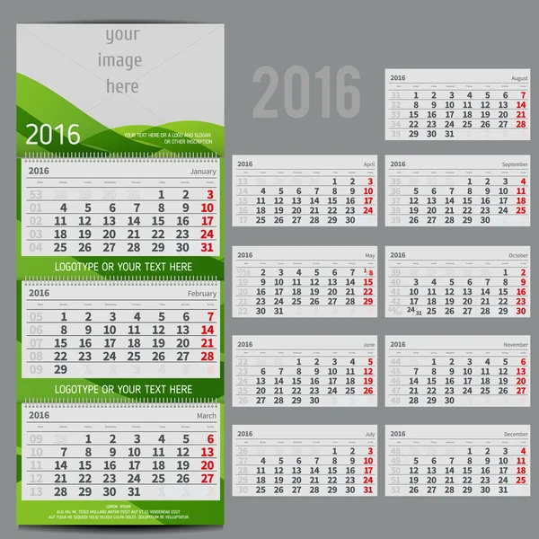 Calendário vetorial 2016 - Planejador para três meses — Vetor de Stock