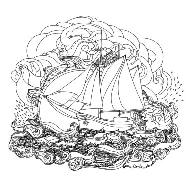 bulutlar arka plan üzerinde siyah beyaz gemi