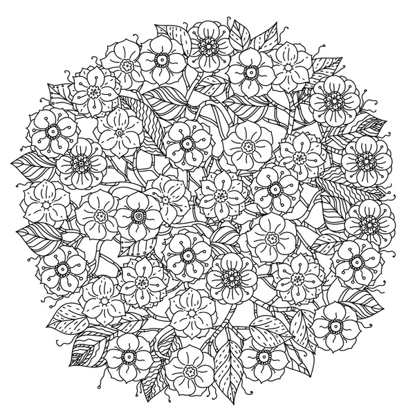 Cirkel orientera blommig svart och vitt — Stock vektor