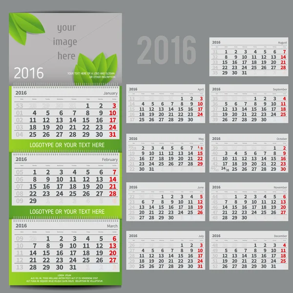 Vector calendar 2016 - Planner for three month — Stock Vector