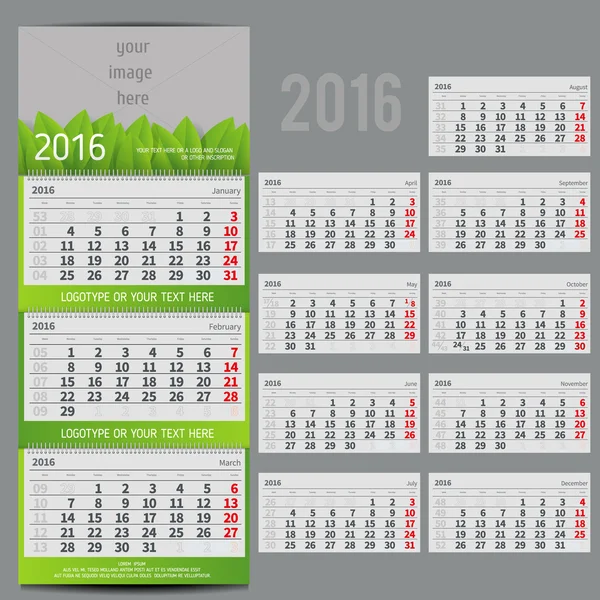 Calendrier 2016 - Planificateur — Image vectorielle
