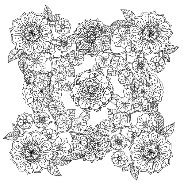 꽃 장식입니다. 만다라 스타일의 예술입니다. Zentangle 패턴. — 스톡 벡터