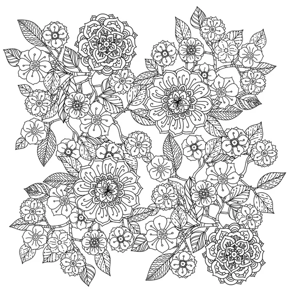 Blumenschmuck. Kunst im Mandala-Stil. Zentangle-Muster. — Stockvektor