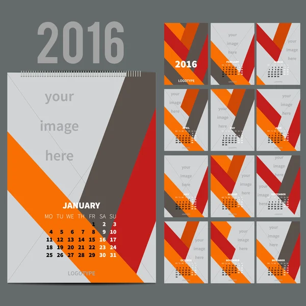 Geometrical calendar of 2016. Vector illustration — Stock Vector