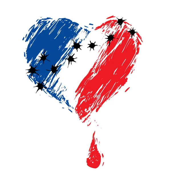 Colores sangrantes del corazón de la bandera francesa — Vector de stock