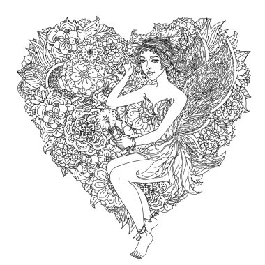 El çizim zentangle öğesi. Siyah ve beyaz. Çiçek mandala.