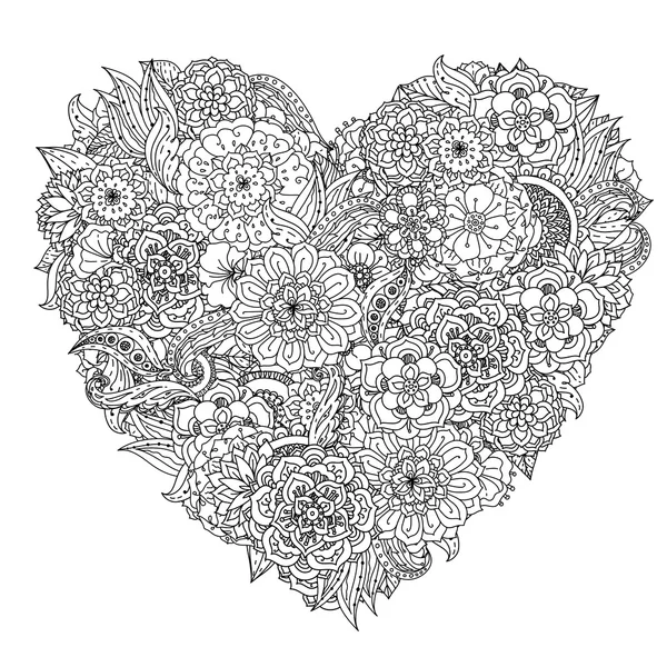 Elemento zentangle dibujo a mano. Blanco y negro. Mandala de flores . — Vector de stock