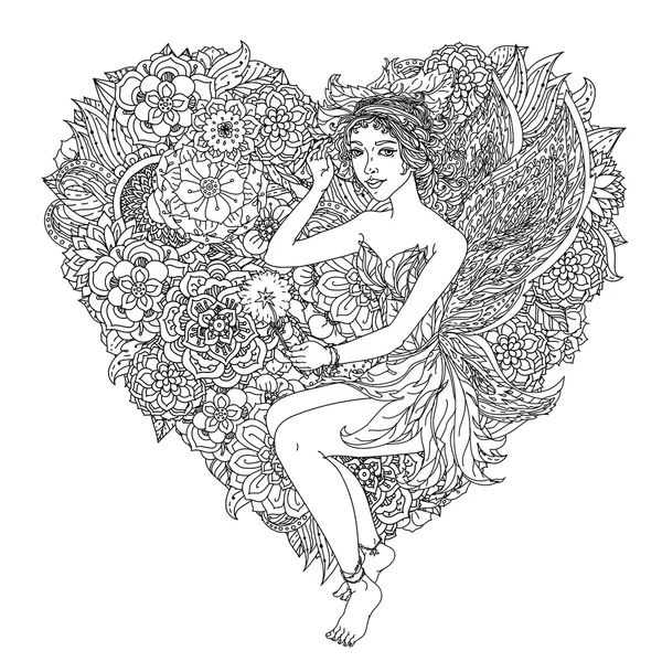 El çizim zentangle öğesi. Siyah ve beyaz. Çiçek mandala.