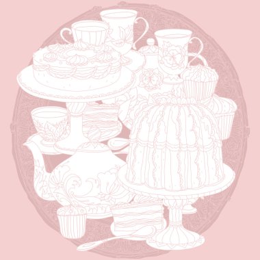 Vektör Pastel çiçek çay saati