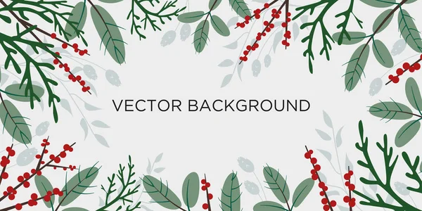 Vector Plano Fondo Navidad Con Ramas Coníferas Bayas Ilex Rojo — Vector de stock
